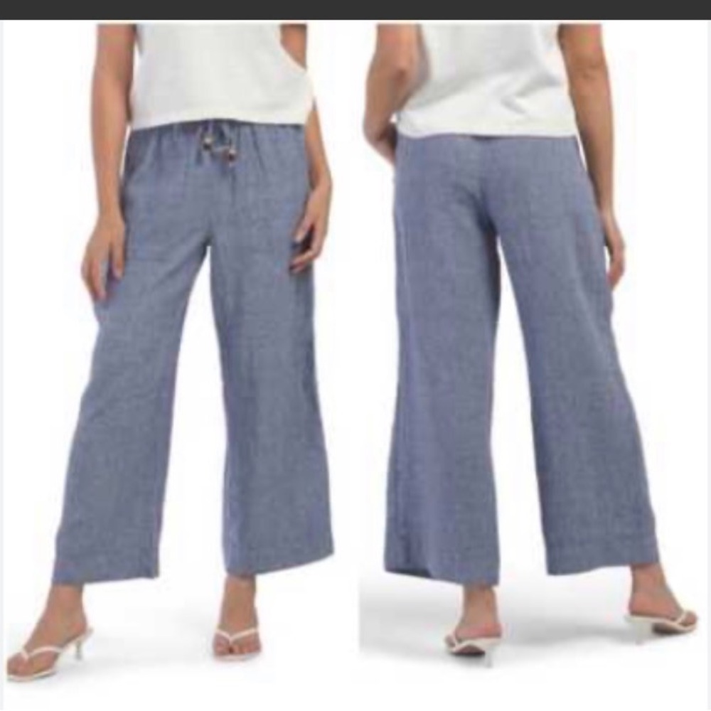 Martha Steward Women’s Wide-Leg Drawstring linen Pants - size S